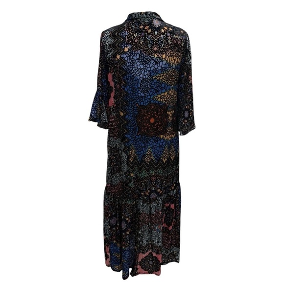 Johnny Was Nash Burnout Velvet Patchwork 3/4 Bell Sleeve Dress Small Multicolor - Picture 2 of 15